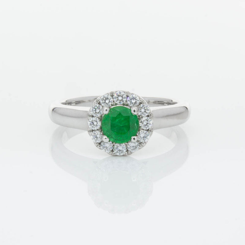 18ct White Gold Emerald & Diamond Eclipse Ring-Ring-Walker & Hall