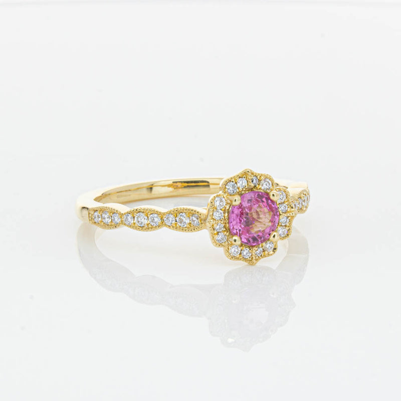 18ct Yellow Gold Pink Sapphire & Diamond Paramount Ring-Ring-Walker & Hall