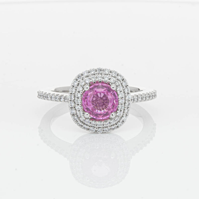 18ct White Gold Pink Sapphire & Diamond Rosa Ring-Ring-Walker & Hall