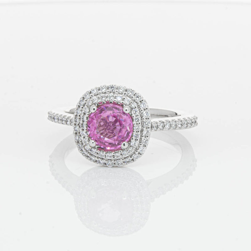 18ct White Gold Pink Sapphire & Diamond Rosa Ring-Ring-Walker & Hall