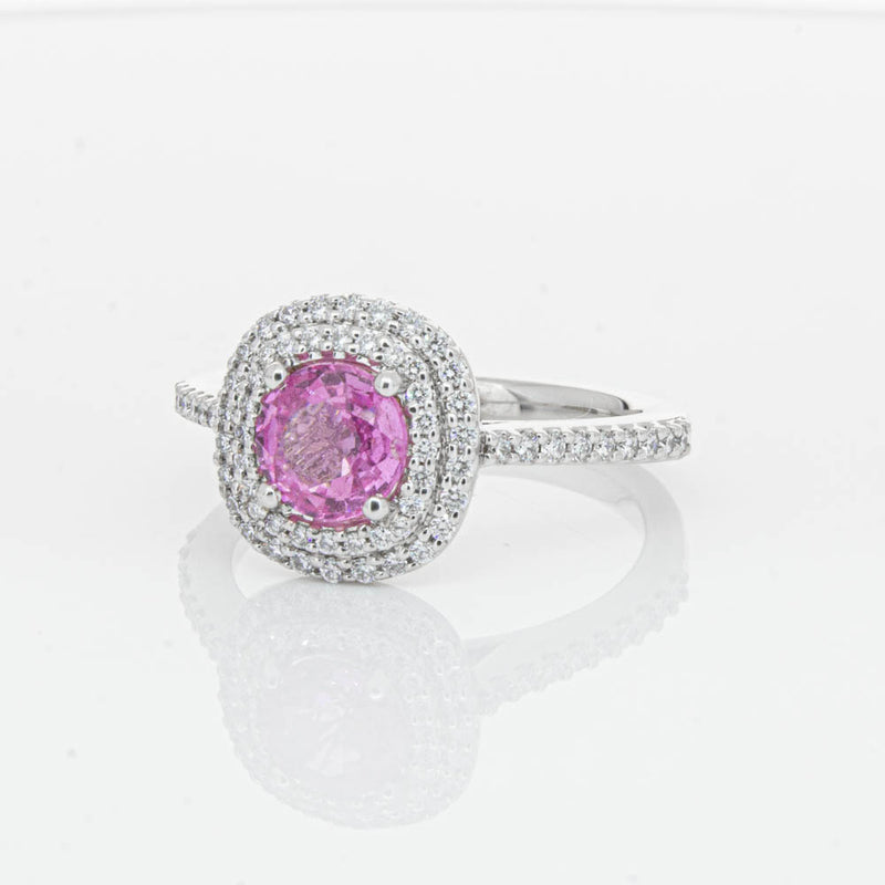 18ct White Gold Pink Sapphire & Diamond Rosa Ring-Ring-Walker & Hall