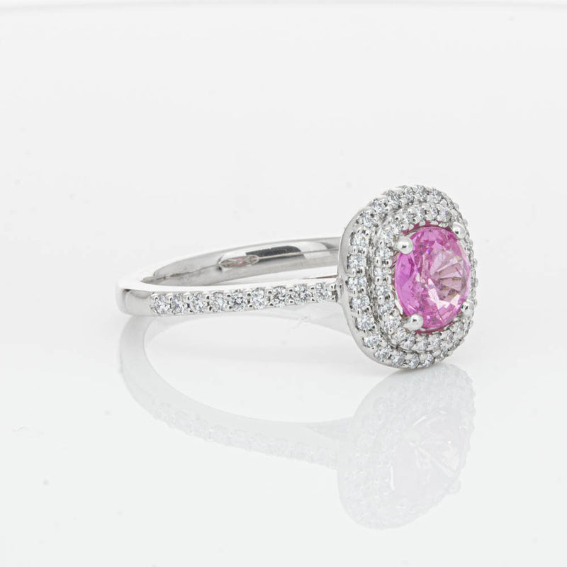 18ct White Gold Pink Sapphire & Diamond Rosa Ring-Ring-Walker & Hall