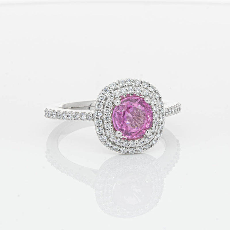 18ct White Gold Pink Sapphire & Diamond Rosa Ring-Ring-Walker & Hall