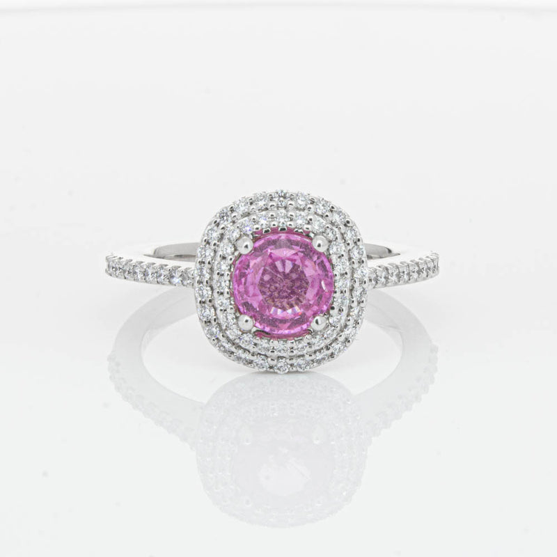 18ct White Gold Pink Sapphire & Diamond Rosa Ring-Ring-Walker & Hall