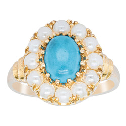 Deja Vu 9ct Yellow Gold Turquoise & Pearl Ring - Ring - Walker & Hall