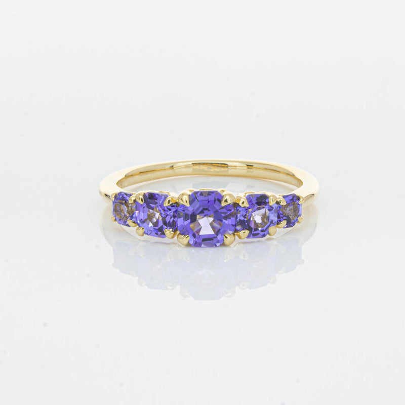 18ct Yellow Gold Five Stone Tanzanite Octavia Ring-Ring-Walker & Hall