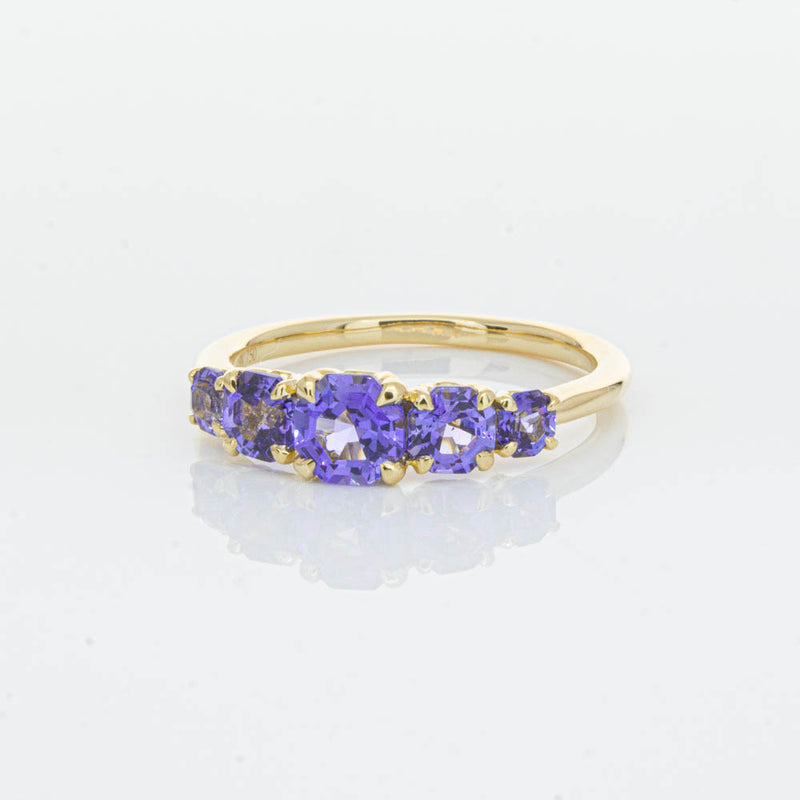 18ct Yellow Gold Five Stone Tanzanite Octavia Ring-Ring-Walker & Hall