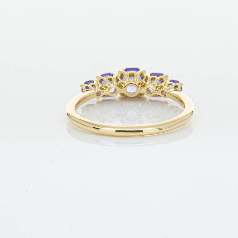 18ct Yellow Gold Five Stone Tanzanite Octavia Ring-Ring-Walker & Hall