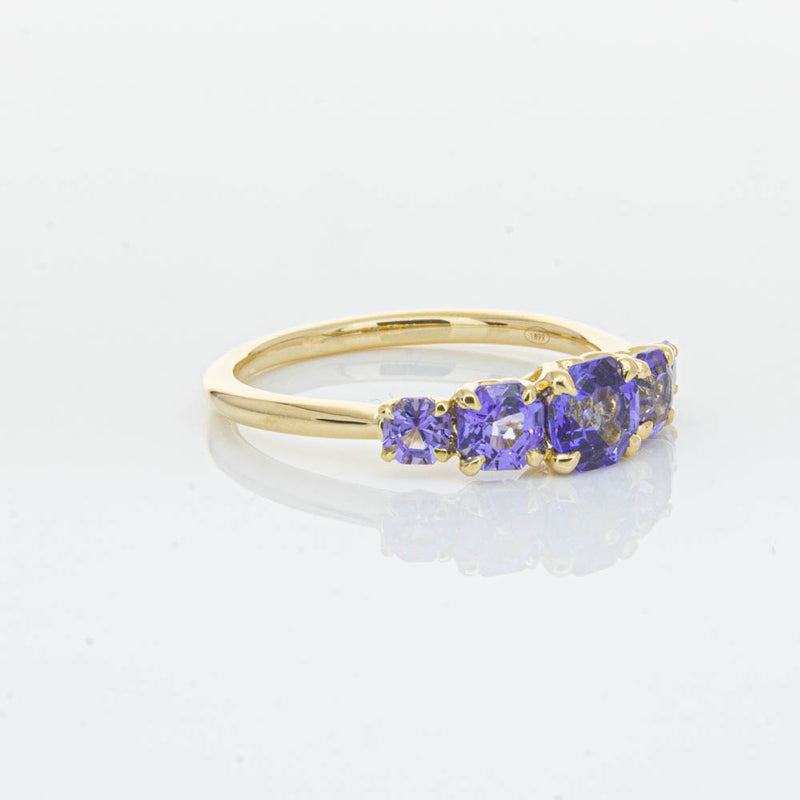 18ct Yellow Gold Five Stone Tanzanite Octavia Ring-Ring-Walker & Hall