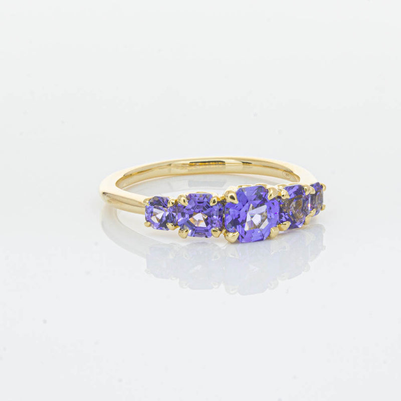 18ct Yellow Gold Five Stone Tanzanite Octavia Ring-Ring-Walker & Hall