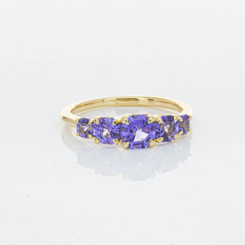 18ct Yellow Gold Five Stone Tanzanite Octavia Ring-Ring-Walker & Hall