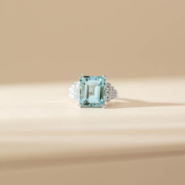 18ct White Gold 6.40ct Aquamarine & Diamond Maya Ring - Ring - Walker & Hall
