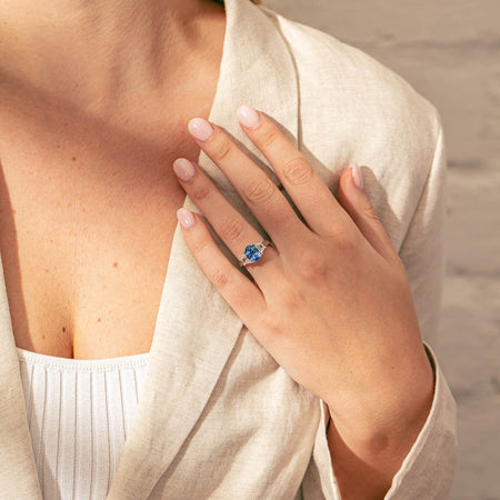 18ct White Gold 3.28ct Sapphire & Diamond Ring-Ring-Walker & Hall