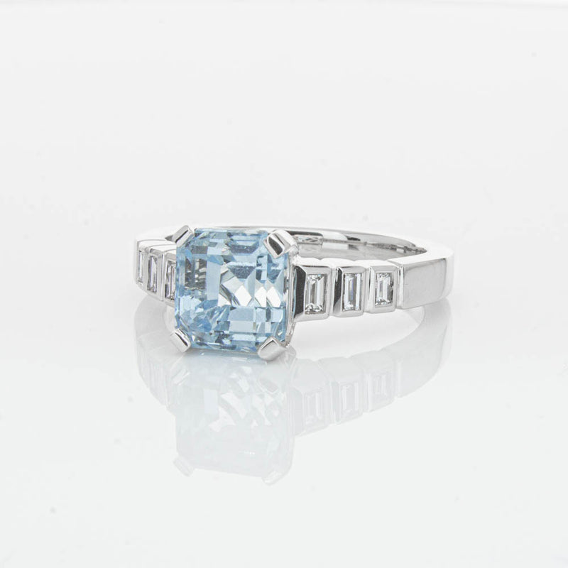 18ct White Gold 2.48ct Aquamarine & Diamond Ring-Ring-Walker & Hall