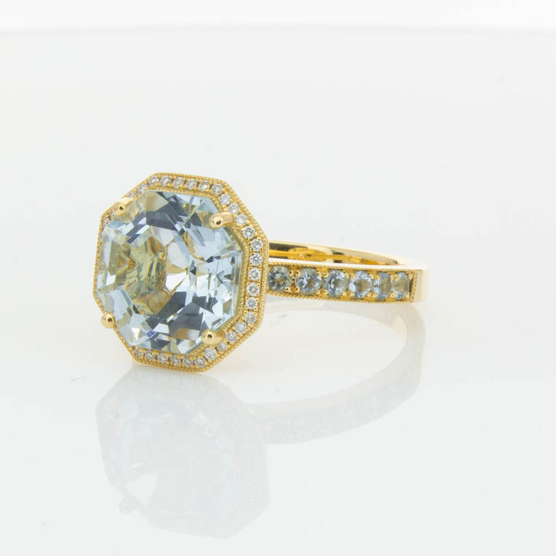 18ct Yellow Gold Aquamarine Octavex Ring-Ring-Walker & Hall