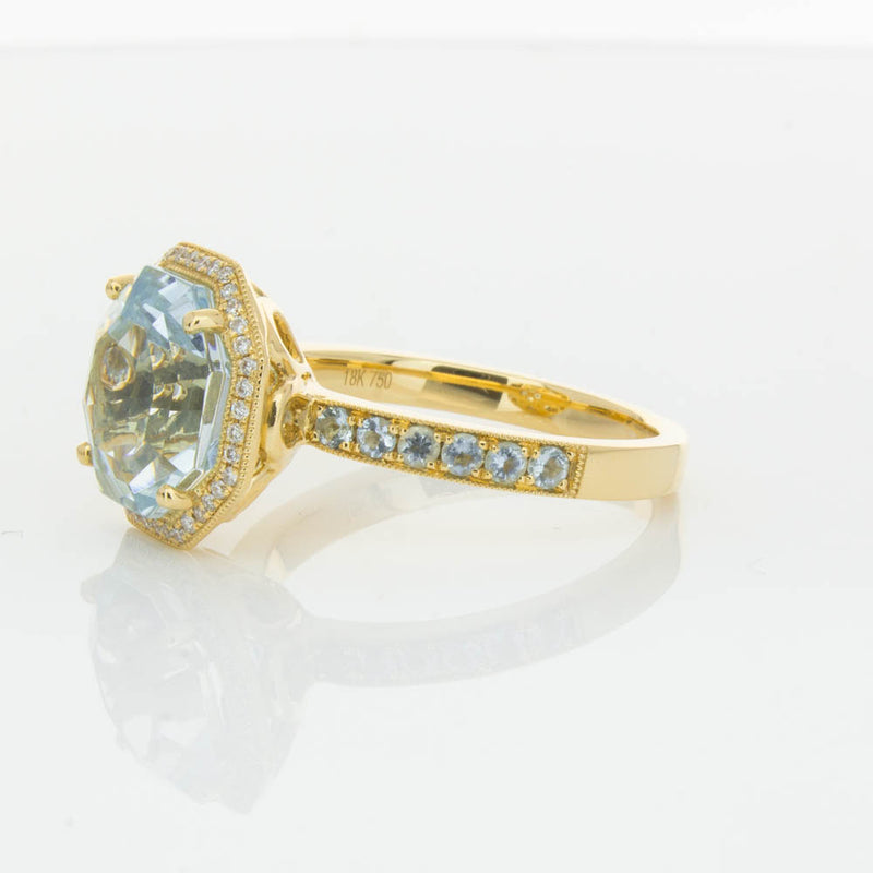 18ct Yellow Gold Aquamarine Octavex Ring-Ring-Walker & Hall
