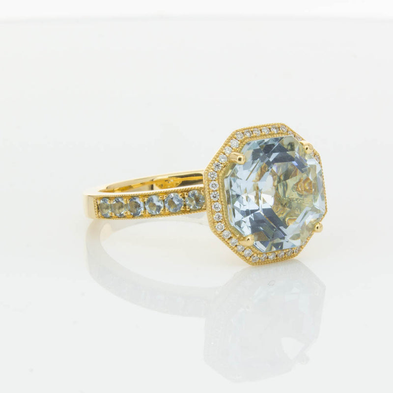 18ct Yellow Gold Aquamarine Octavex Ring-Ring-Walker & Hall