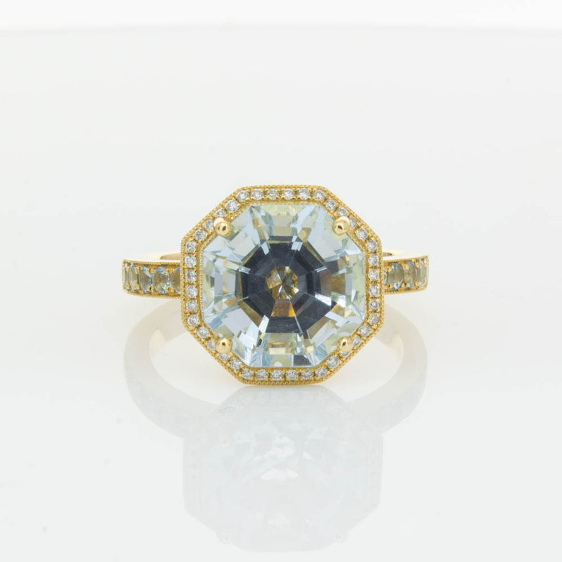 18ct Yellow Gold Aquamarine Octavex Ring-Ring-Walker & Hall