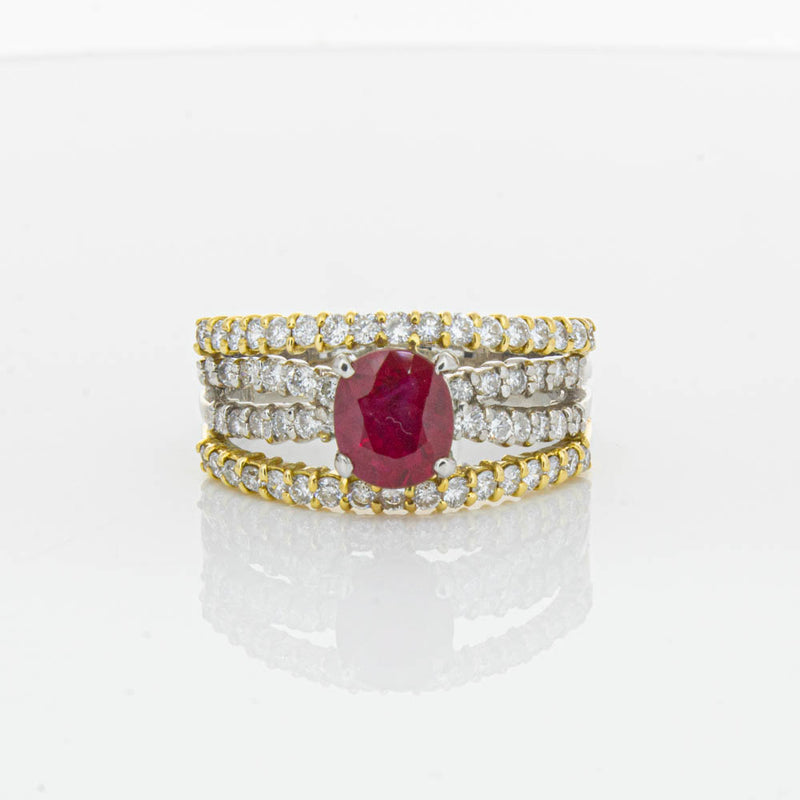Deja Vu 18ct Yellow Gold & Platinum 1.25ct Ruby & Diamond Ring-Ring-Walker & Hall