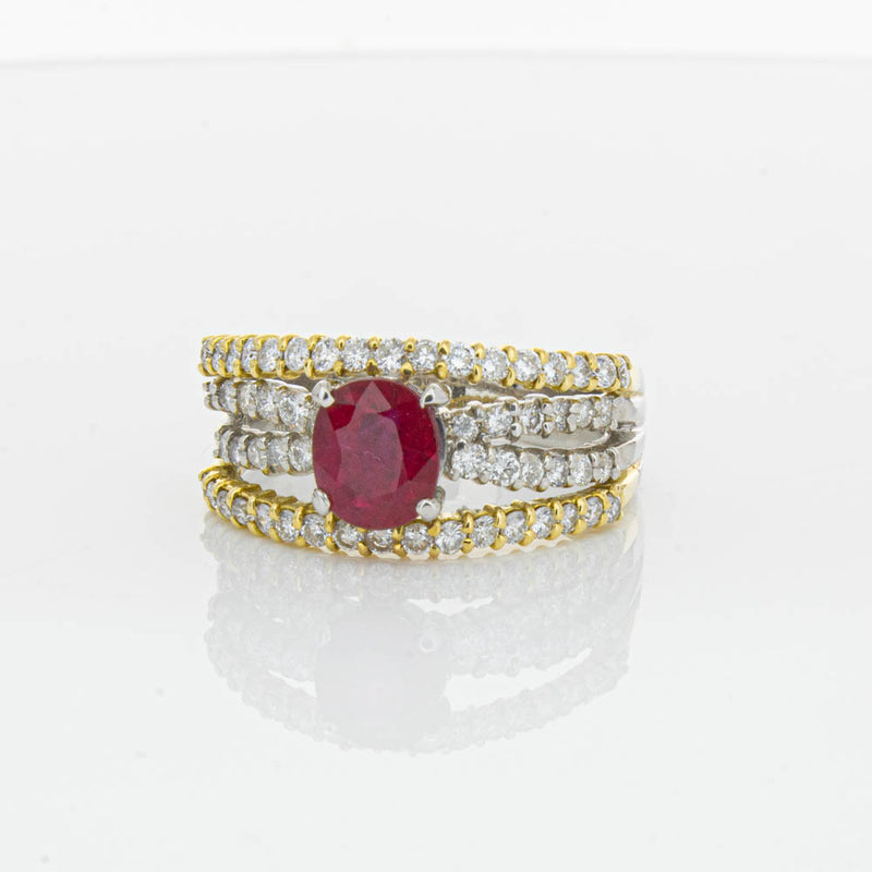 Deja Vu 18ct Yellow Gold & Platinum 1.25ct Ruby & Diamond Ring-Ring-Walker & Hall