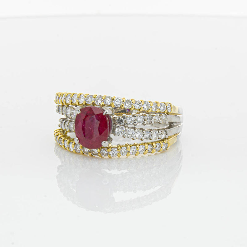 Deja Vu 18ct Yellow Gold & Platinum 1.25ct Ruby & Diamond Ring-Ring-Walker & Hall