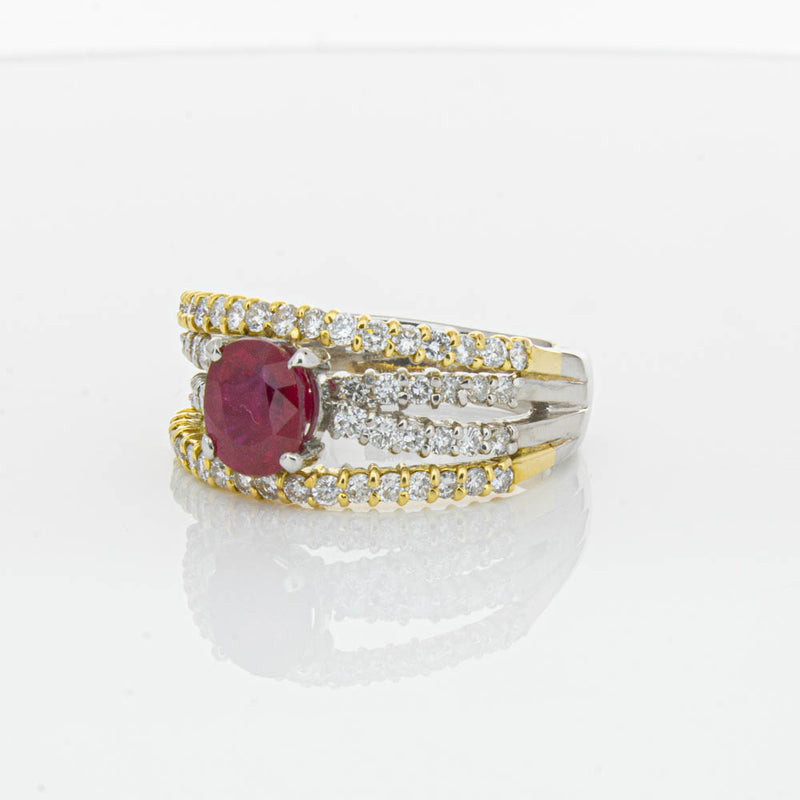 Deja Vu 18ct Yellow Gold & Platinum 1.25ct Ruby & Diamond Ring-Ring-Walker & Hall