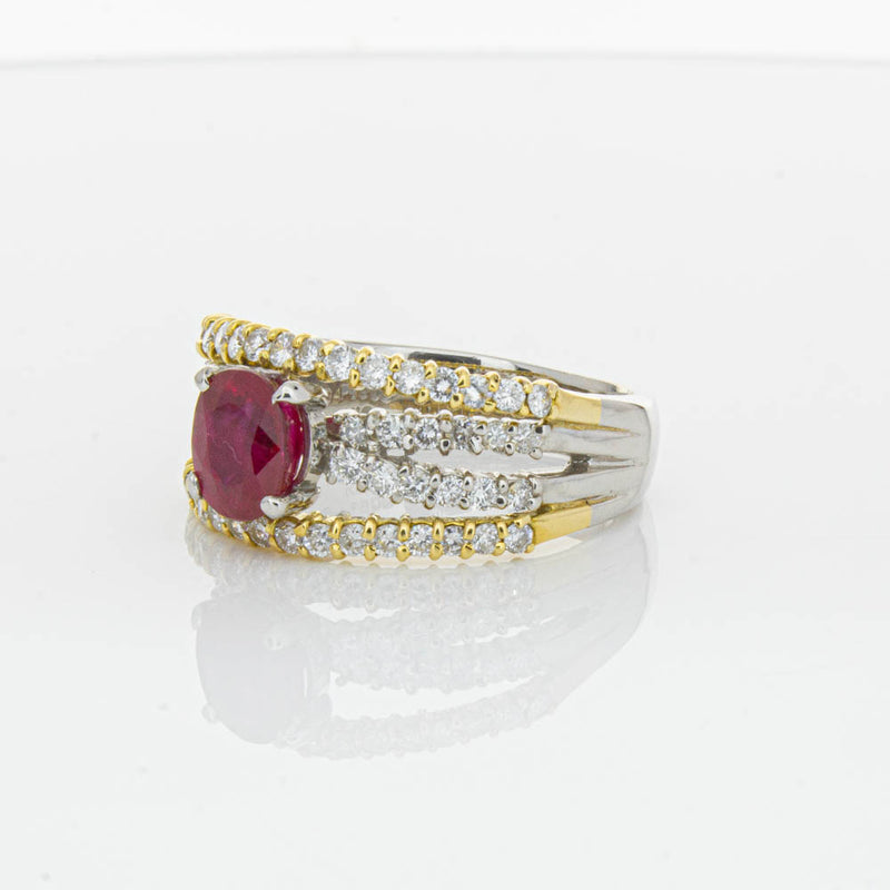 Deja Vu 18ct Yellow Gold & Platinum 1.25ct Ruby & Diamond Ring-Ring-Walker & Hall