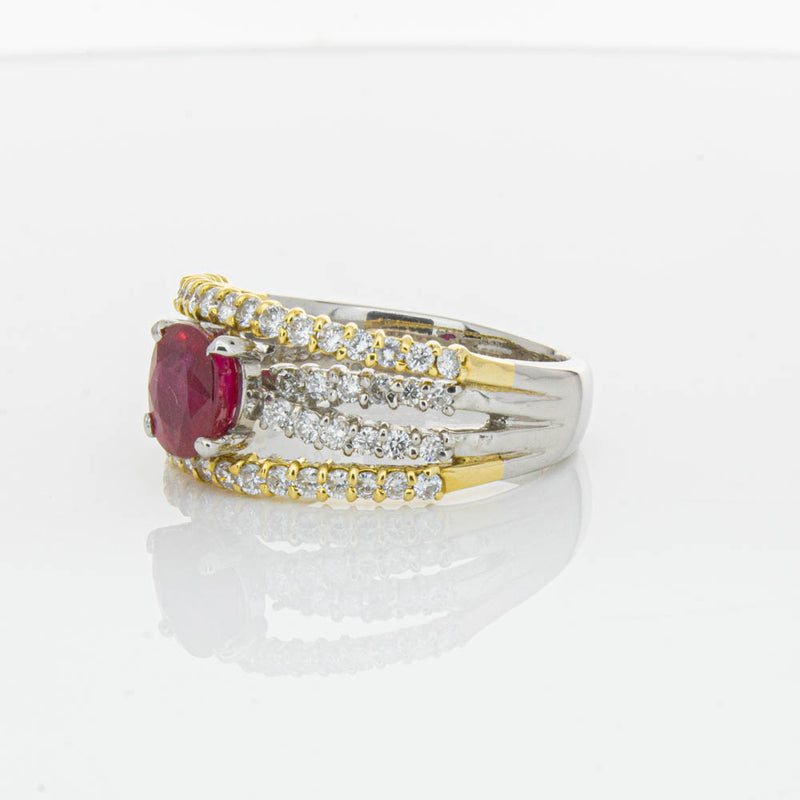 Deja Vu 18ct Yellow Gold & Platinum 1.25ct Ruby & Diamond Ring-Ring-Walker & Hall