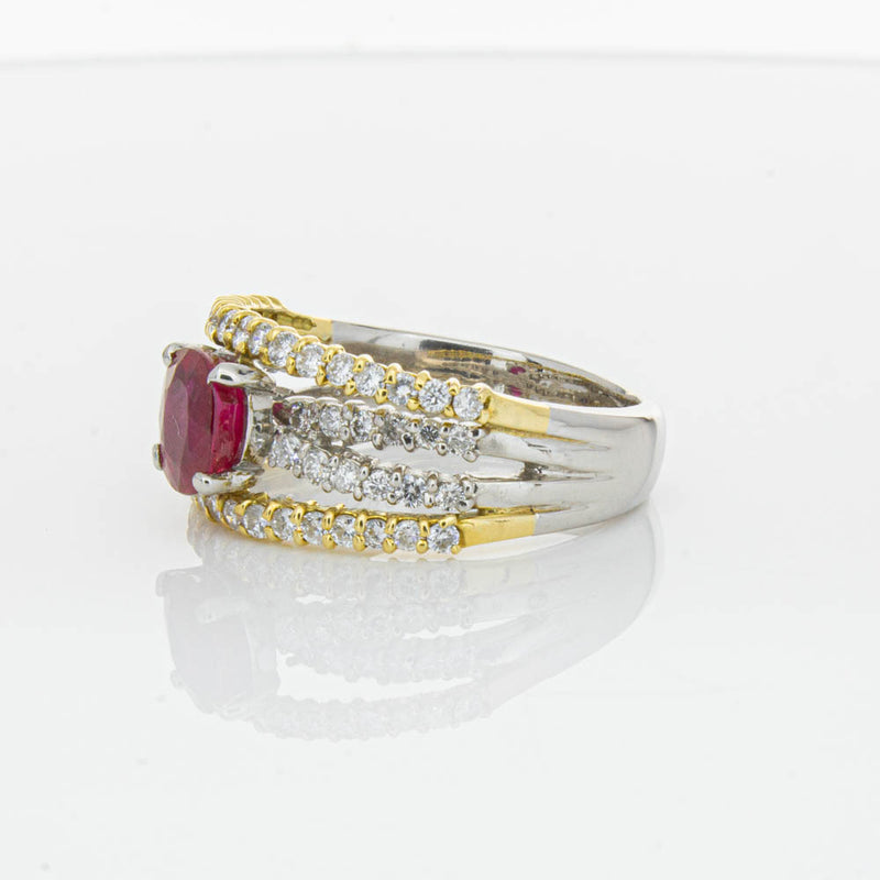 Deja Vu 18ct Yellow Gold & Platinum 1.25ct Ruby & Diamond Ring-Ring-Walker & Hall
