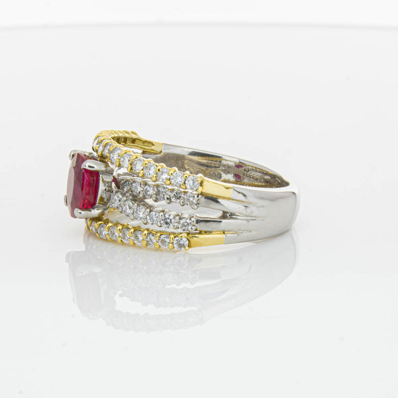 Deja Vu 18ct Yellow Gold & Platinum 1.25ct Ruby & Diamond Ring-Ring-Walker & Hall