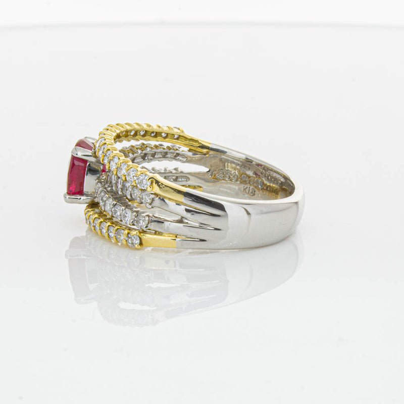 Deja Vu 18ct Yellow Gold & Platinum 1.25ct Ruby & Diamond Ring-Ring-Walker & Hall