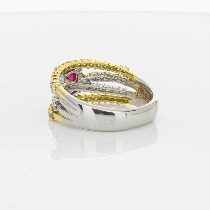 Deja Vu 18ct Yellow Gold & Platinum 1.25ct Ruby & Diamond Ring-Ring-Walker & Hall