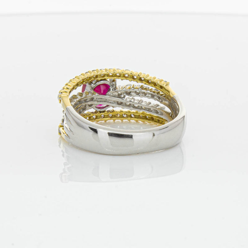 Deja Vu 18ct Yellow Gold & Platinum 1.25ct Ruby & Diamond Ring-Ring-Walker & Hall