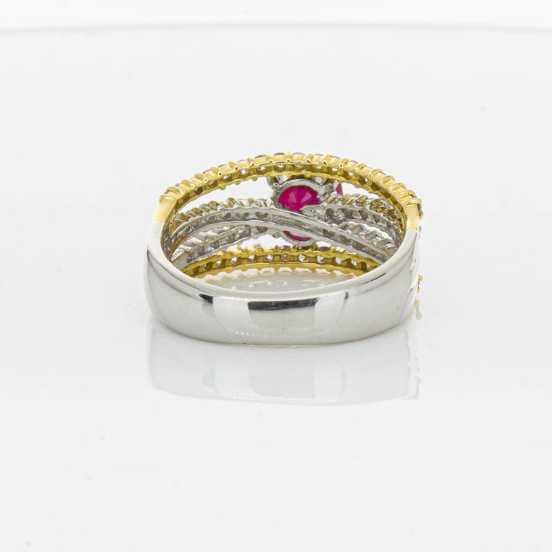 Deja Vu 18ct Yellow Gold & Platinum 1.25ct Ruby & Diamond Ring-Ring-Walker & Hall