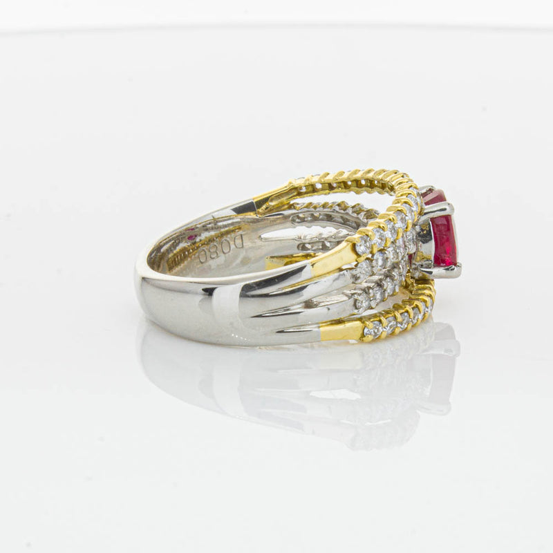 Deja Vu 18ct Yellow Gold & Platinum 1.25ct Ruby & Diamond Ring-Ring-Walker & Hall