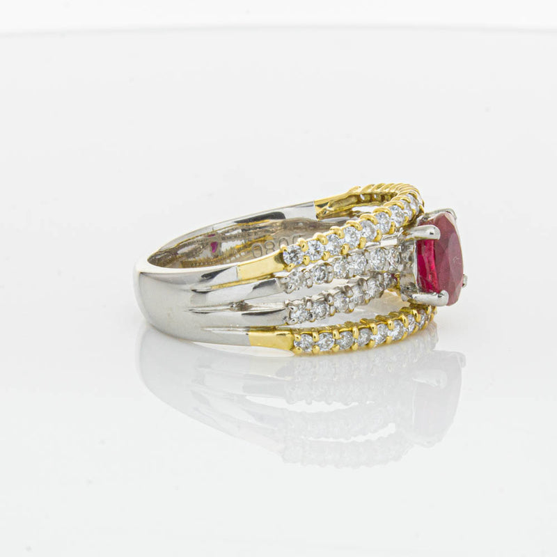 Deja Vu 18ct Yellow Gold & Platinum 1.25ct Ruby & Diamond Ring-Ring-Walker & Hall