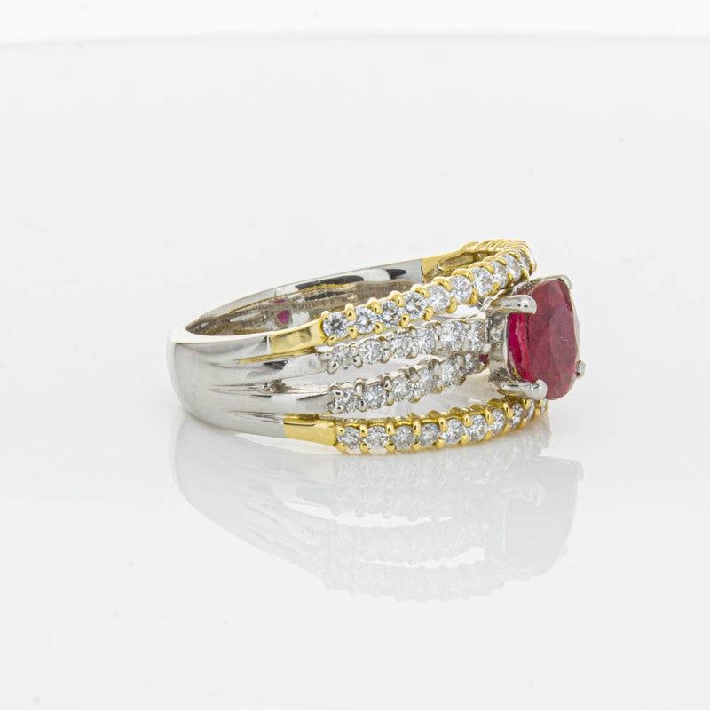 Deja Vu 18ct Yellow Gold & Platinum 1.25ct Ruby & Diamond Ring-Ring-Walker & Hall