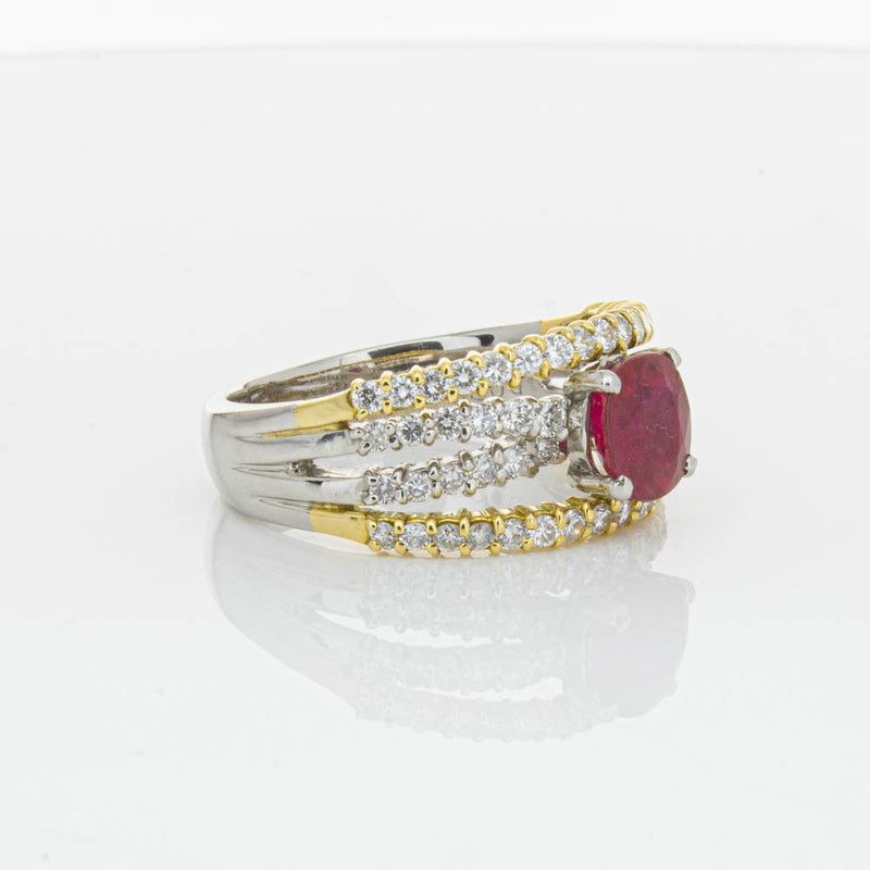 Deja Vu 18ct Yellow Gold & Platinum 1.25ct Ruby & Diamond Ring-Ring-Walker & Hall