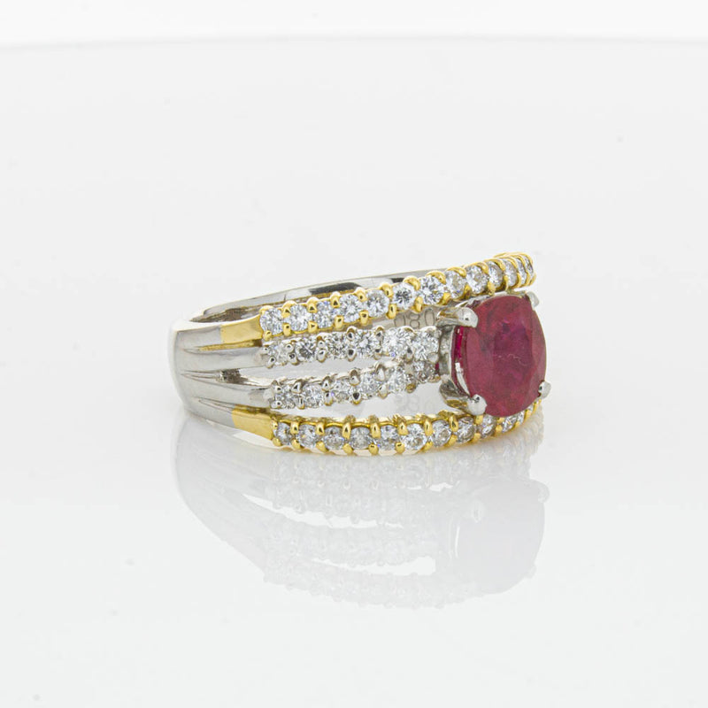 Deja Vu 18ct Yellow Gold & Platinum 1.25ct Ruby & Diamond Ring-Ring-Walker & Hall