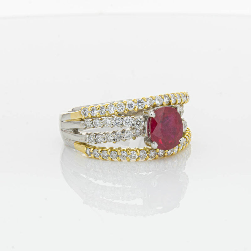 Deja Vu 18ct Yellow Gold & Platinum 1.25ct Ruby & Diamond Ring-Ring-Walker & Hall