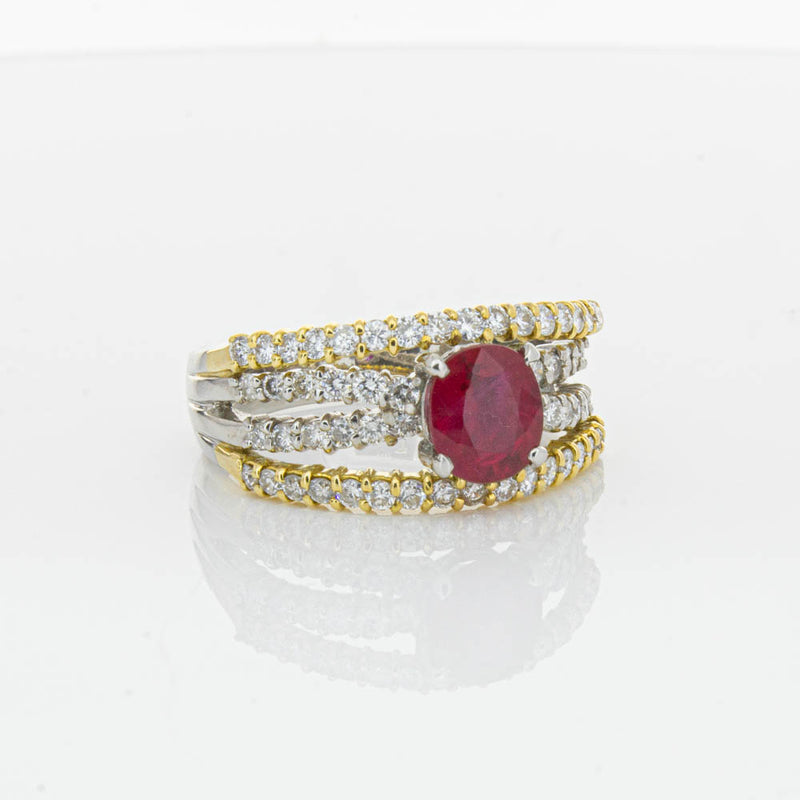 Deja Vu 18ct Yellow Gold & Platinum 1.25ct Ruby & Diamond Ring-Ring-Walker & Hall