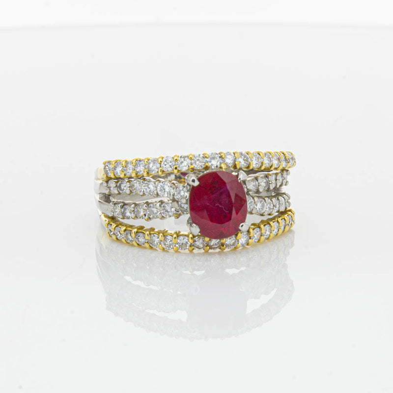 Deja Vu 18ct Yellow Gold & Platinum 1.25ct Ruby & Diamond Ring-Ring-Walker & Hall