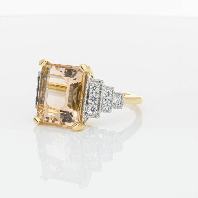 18ct Yellow Gold Morganite & Diamond Maya Ring-Ring-Walker & Hall