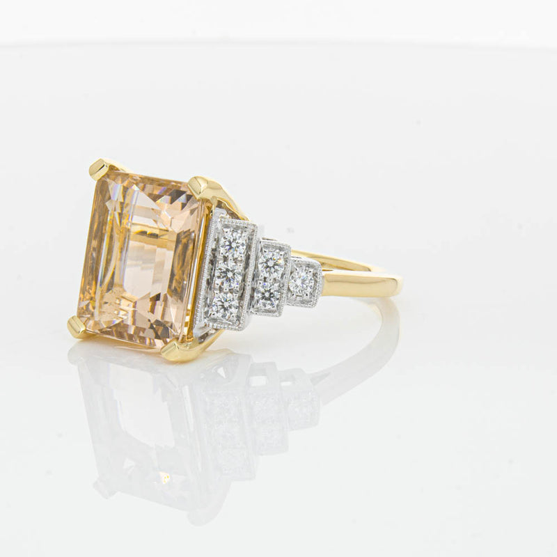 18ct Yellow Gold Morganite & Diamond Maya Ring-Ring-Walker & Hall