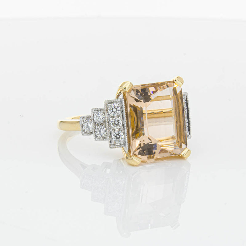 18ct Yellow Gold Morganite & Diamond Maya Ring-Ring-Walker & Hall