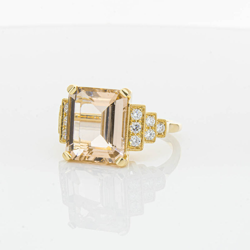 18ct Yellow Gold Morganite & Diamond Maya Ring-Ring-Walker & Hall
