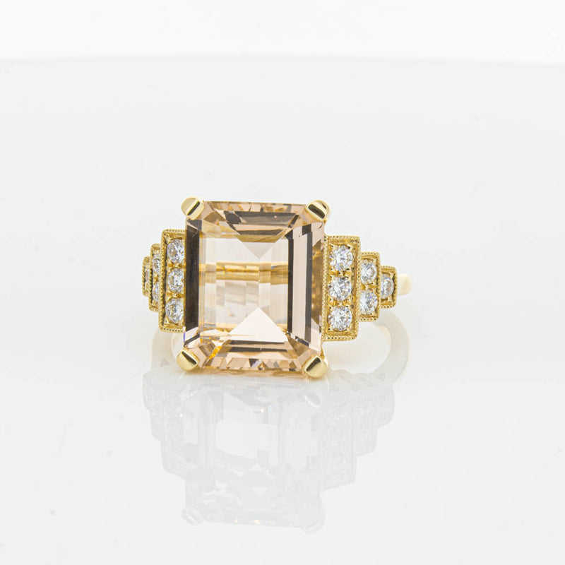 18ct Yellow Gold Morganite & Diamond Maya Ring-Ring-Walker & Hall