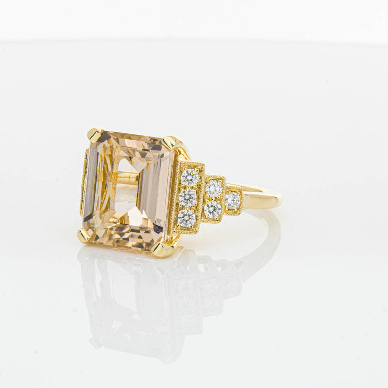 18ct Yellow Gold Morganite & Diamond Maya Ring-Ring-Walker & Hall