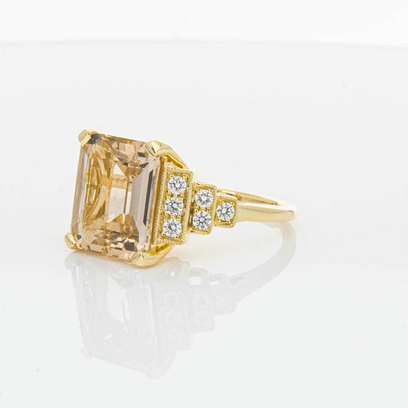 18ct Yellow Gold Morganite & Diamond Maya Ring-Ring-Walker & Hall