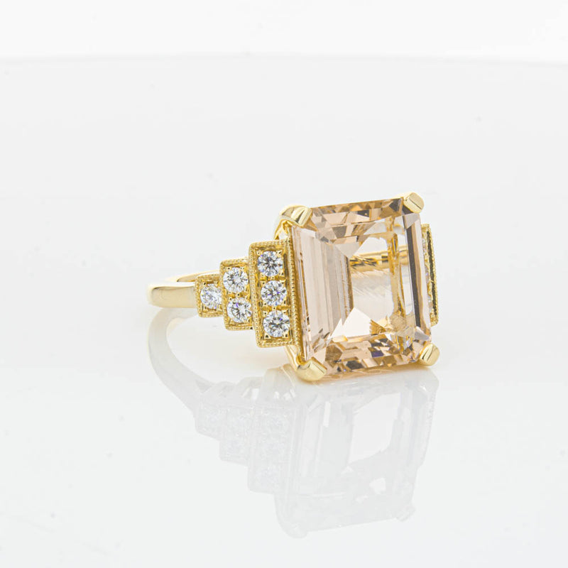 18ct Yellow Gold Morganite & Diamond Maya Ring-Ring-Walker & Hall